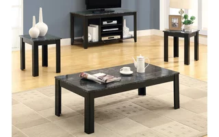 TABLE SET - 3PCS SET / BLACK / GREY MARBLE-LOOK TOP I7843P I7843P MONARCH SPECIALTIES