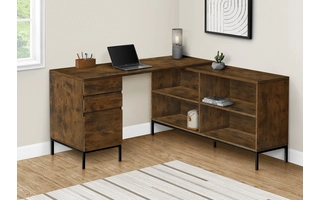 COMPUTER DESK - 60 L - RUSTIC BROWN L-SHAPED CORNER I7490 I7490 MONARCH SPECIALTIES