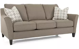 2342 - This beautifully crafted curved arm sofa is sleek yet approachable.  Perfect for family friendly homes who like fashion and function. Semi-attached back with box seating.