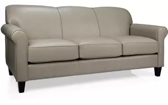 3963 - A great transitional leather sofa for smaller spaces. Tight back with small rounded arms available with turned or tapered legs to suit your design style.  A classic sofa that will stand the test of time.