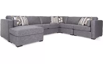 7760 - Our Bay Street Sectional offers a cozy and stylish option for any family or living space.  With high arms and corner bolster pillows accompanied by our 8-gauge, no-sag sinuous spring construction this is a sectional you can just sink into. Proudly Canadian made. A modular and easy to transport in all spaces of the home.