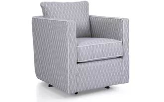 2050 - Modern Swivel chair with a playful side. Available with contrast welt in fabric, so have some fun! This swivel chair is loose back with box seat. Super comfortable, super fun and great for small scale spaces.
