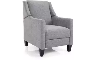 2053 - Recliner chair with high back, slim arms and exposed wood legs. This streamline design puts comfort center stage. At a touch of a button, you can recline with foot rest extended and just relax.  Available in Push back or Power.