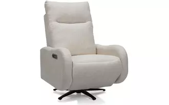 2605-F - Swivel reclining swivel chair available with power headrest. Featuring a semi-attached back, cureved arm, with 5-prong metal base.