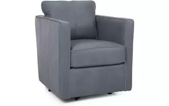 3050 - Modern Swivel chair with a playful side. Available with contrast welt in fabric, so have some fun! This swivel chair is loose back with box seat. Super comfortable, super fun and great for small scale spaces.