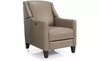 3053 - Recliner chair with high back, slim arms and exposed wood legs. This streamline design puts comfort center stage. At a touch of a button, you can recline with foot rest extended and just relax.  Available in Push back or Power.