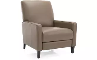 7312 - Recline in comfort with this chair’s classic high back, slim arm and exposed wood leg.  A simple pushback motion allows either semi or fully reclined positions. Also offered as a power recliner with an optional battery backup. Clean and modern styling allows this chair to work in a Modern or Transitional lifestyle.