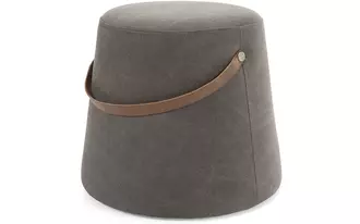 Morgan - Stool in linen-type fabric with leather in brown finish