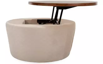 6415 - This Round Storage Ottoman features a clean, tapered silhouette with a smooth engineered hardwood top and lift-off lid.