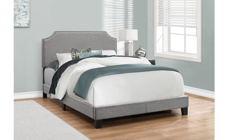 I5925F  BED - FULL SIZE - GREY LINEN WITH CHROME TRIM