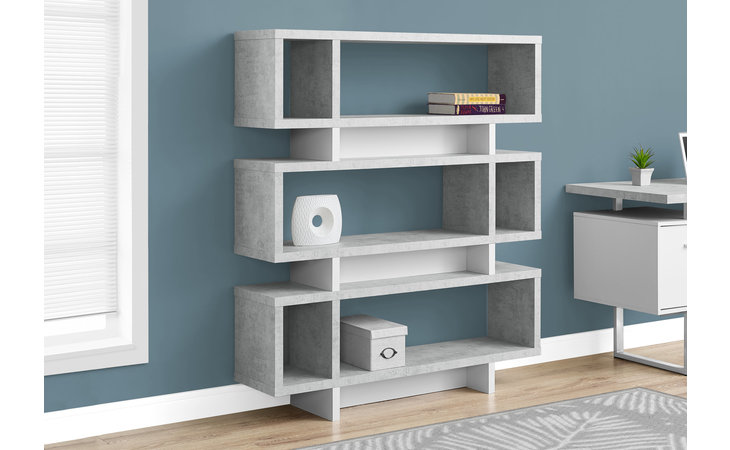 I7532  BOOKCASE - 55 H - WHITE - CEMENT-LOOK MODERN STYLE