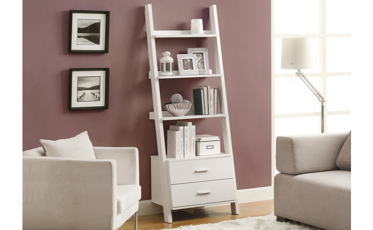 I2562  BOOKCASE - 69 H - WHITE LADDER WITH 2 STORAGE DRAWERS