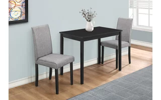 DINING SET - 3PCS SET / BLACK / GREY LINEN PARSON CHAIRS I1016 I1016 MONARCH SPECIALTIES