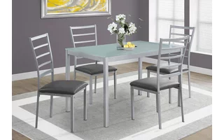 DINING SET - 5PCS SET - SILVER - FROSTED TEMPERED GLASS I1026 I1026 MONARCH SPECIALTIES