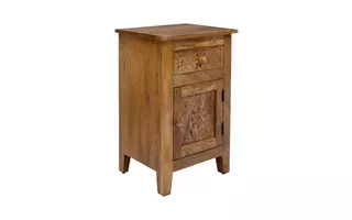 HAND-CARVED ACCENT TABLE W/DRAWER, CABINET - NATURAL FINISH GLOBAL ARCHIVE COLLECTION GLOBAL ARCHIVE COLLECTION 1730-51 JOFRAN