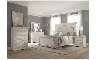 queen uph headboard rustic white  in  by lifestyle