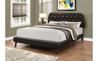 BED - QUEEN SIZE / BROWN LEATHER-LOOK WITH WOOD LEGS I5982Q I5982Q MONARCH SPECIALTIES
