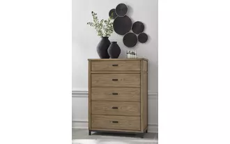 five drawer chest tomtyn in light brown by ashley