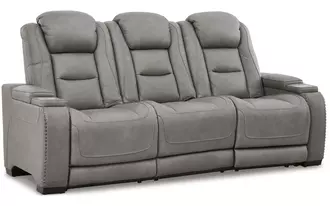 pwr rec sofa with adj headrest the man-den in gray by ashley