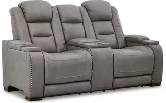 pwr rec loveseat/con/adj hdrst the man-den in gray by ashley