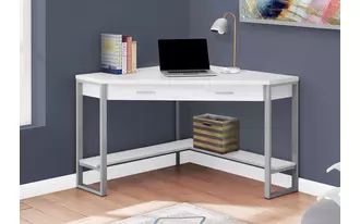 computer desk - 42 l - white corner - silver metal