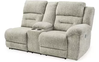 Ashley family den raf dbl rec pwr con loveseat in pewter