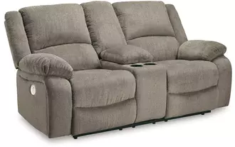 dbl rec pwr loveseat w/console draycoll in pewter by ashley