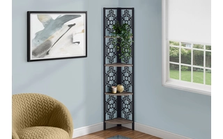 BOOKCASE - 62 H - DARK TAUPE - BLACK METAL CORNER ETAGERE I3621 I3621 MONARCH SPECIALTIES