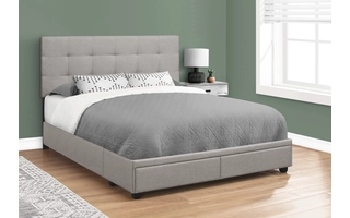 BED - QUEEN SIZE / GREY LINEN WITH 2 STORAGE DRAWERS I6020Q I6020Q MONARCH SPECIALTIES