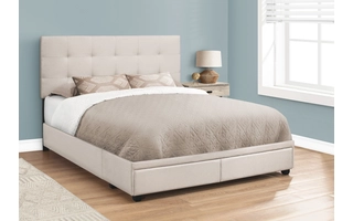 BED - QUEEN SIZE / BEIGE LINEN WITH 2 STORAGE DRAWERS I6021Q I6021Q MONARCH SPECIALTIES