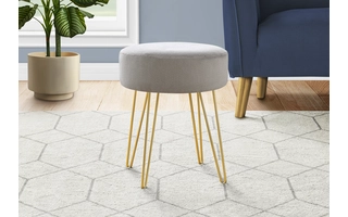 OTTOMAN - GREY FABRIC / GOLD METAL LEGS I9003 I9003 MONARCH SPECIALTIES