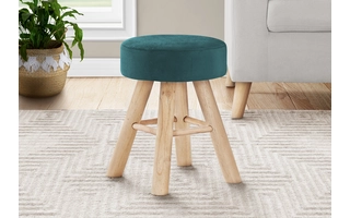 OTTOMAN - TURQUOISE VELVET / NATURAL WOOD LEGS I9009 I9009 MONARCH SPECIALTIES