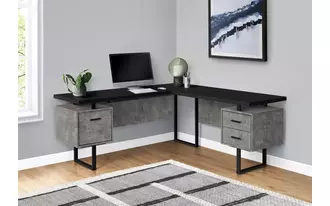 computer desk - 70 l - black - concrete - black metal - l-r
