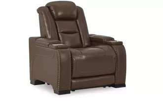 pwr recliner/adj headrest the man-den in mahogany by ashley