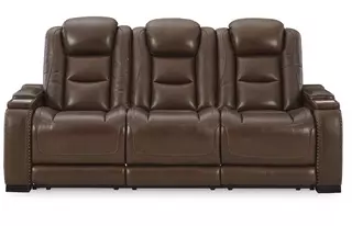 pwr rec sofa with adj headrest the man-den in mahogany by ashley