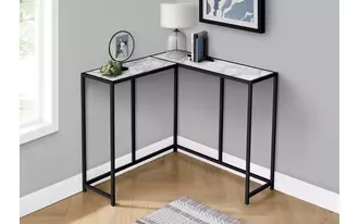 accent table - 36 l - white marble - black corner console