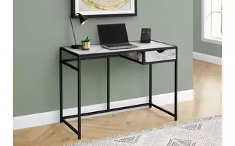 computer desk - 42 l - white marble-look - black metal