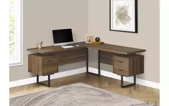 computer desk - 70 l - walnut - black metal - l-r face