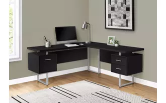 computer desk - 70 l - black - silver metal - l-r face