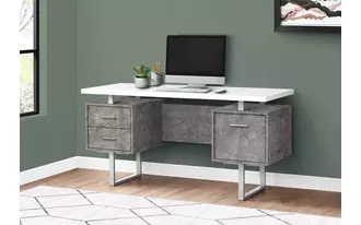 computer desk - 60 l - white - grey concrete - silver metal