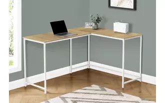 computer desk - 58 l - natural - white metal corner