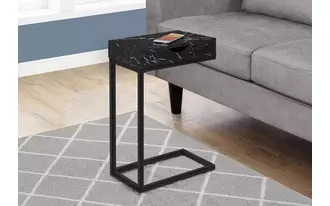 accent table - black marble - black metal with a drawer  