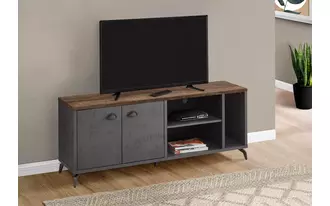 tv stand - 60 l - grey concrete - medium brown reclaimed