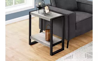 accent table - grey reclaimed wood-look - black metal  