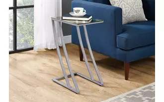 accent table - silver metal with tempered glass  