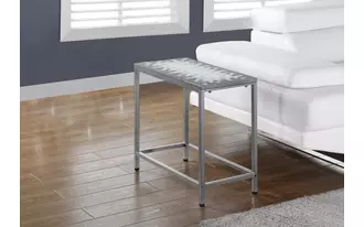 accent table - grey - blue tile top - hammered silver