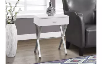 accent table - 24 h - glossy white - chrome metal  