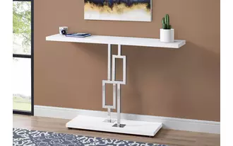 accent table - 48 l - glossy white - chrome metal