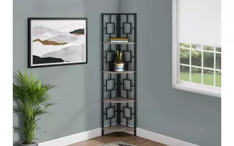 bookcase - 62 h - dark taupe - black metal corner etagere