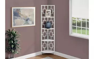 bookcase - 62 h - white - white metal corner etagere